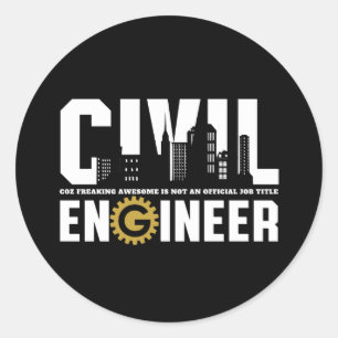 Pegatina Redonda Funny ingeniero civil estudiante de ingeniería civ