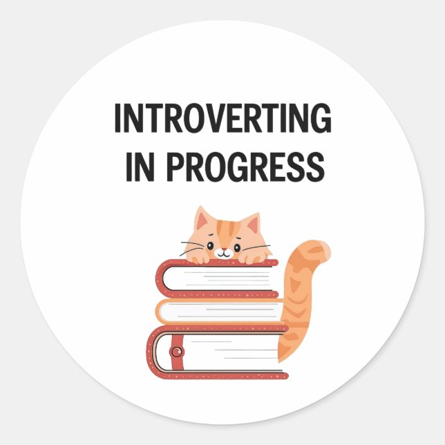 Pegatina Redonda Funny "Introvert in Progress" with Cat (Anverso)