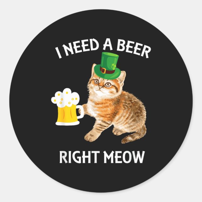 Pegatina Redonda Funny Irish Beer Cat St Patricks Day Drinking With (Anverso)