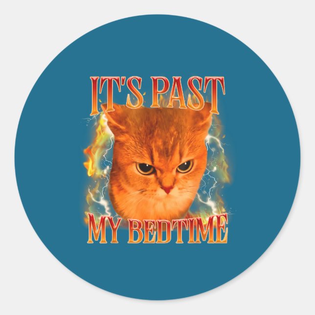 Pegatina Redonda Funny It's Past My Bedtime Cat Meme Animals Humor  (Anverso)