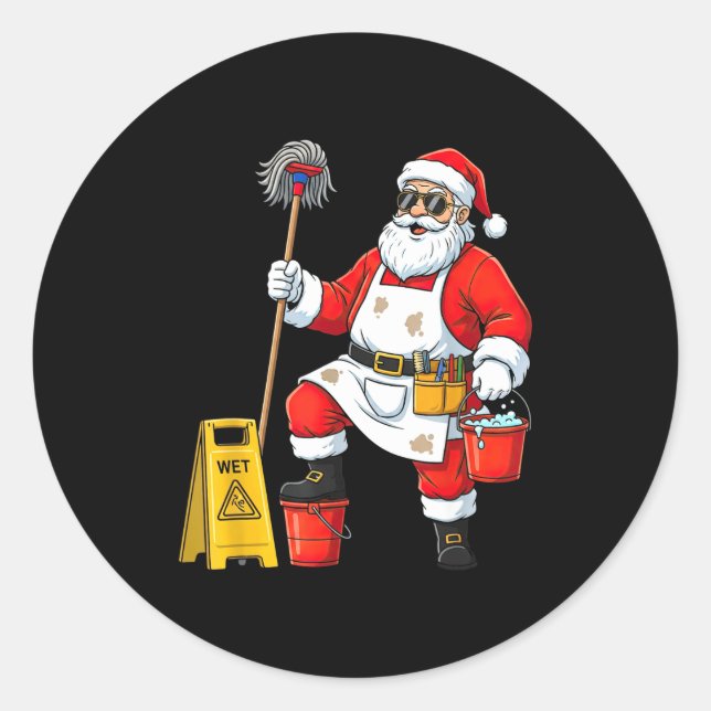 Pegatina Redonda Funny Janitor Santa Christmas Graphic Cleaner Clea (Anverso)