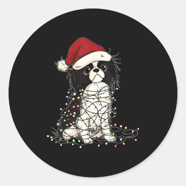 Pegatina Redonda Funny Japanese Chin Christmas Graphics Dog Lights  (Anverso)