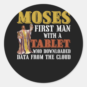 Pegatina Redonda Funny Jewish Passover Moses Tablet Data Cloud Comp