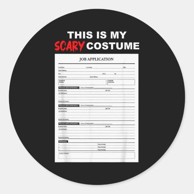 Pegatina Redonda Funny Job Application Form Y Halloween Costume  (Anverso)
