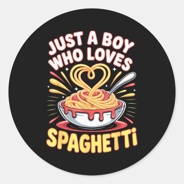 Pegatina Redonda Funny Just A Boy Who Loves Spaghetti  (Anverso)