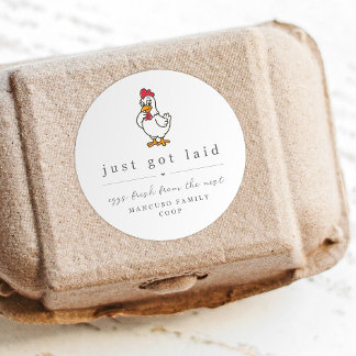 Pegatina Redonda Funny Just Got Laid Farm Coop Egg Carton Label