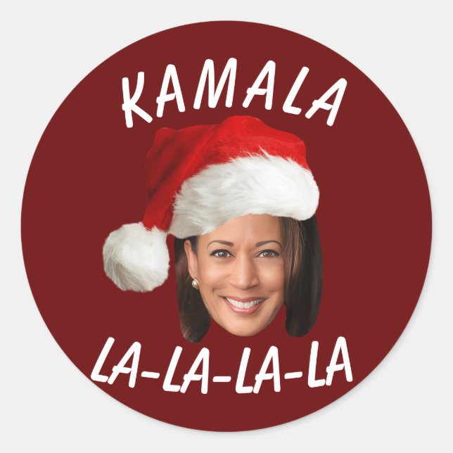 Pegatina Redonda Funny Kamala Harris Navidades de Santa Hat (Anverso)