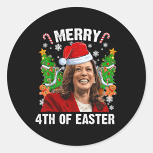 Pegatina Redonda Funny Kamala Harris Navidades Santa Hat Merry 4