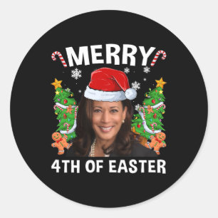 Pegatina Redonda Funny Kamala Harris Navidades Santa Hat Merry 4