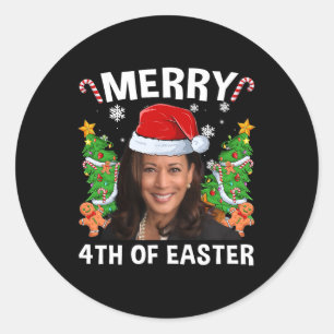 Pegatina Redonda Funny Kamala Harris Navidades Santa Hat Merry 4