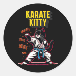 Pegatina Redonda Funny Karate Kitty - Campeón felino de artes marci