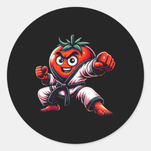 Pegatina Redonda Funny Karate Tomato Design Para Amantes De Las Art