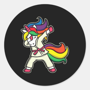 Pegatina Redonda Funny Karate Unicorn Para Chicas De Karate