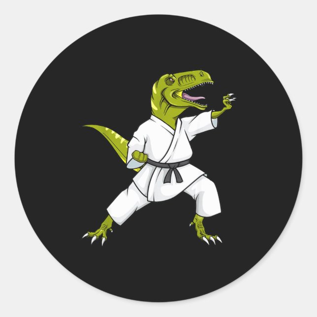 Pegatina Redonda Funny Karatesaurus T-rex Dinosaur Karate Samurai D (Anverso)