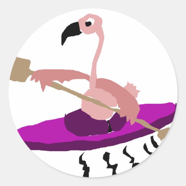 Pegatina Redonda Funny Kayaking Flamingo (Anverso)