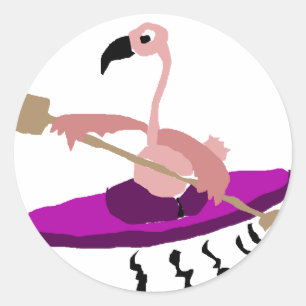 Pegatina Redonda Funny Kayaking Flamingo