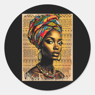 Pegatina Redonda Funny Kente Cloth Head Wrap African American Women