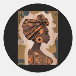 Pegatina Redonda Funny Kente Cloth Head Wrap African American Women