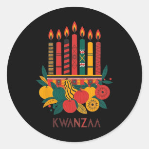 Pegatina Redonda Funny Kinara Siete Velas Kwanzaa Celebración 2