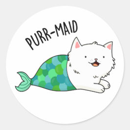 Pegatina Redonda Funny Kitty Cat Mermaid Pun