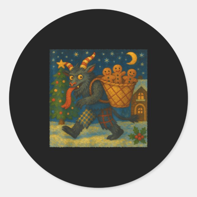 Pegatina Redonda Funny Krampus Gingerbread Night Festive Creepy Hol (Anverso)