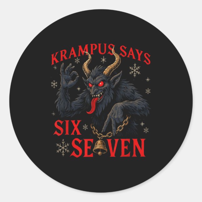 Pegatina Redonda Funny Krampus Says Six Seven 6 7 Meme Christmas Xm (Anverso)
