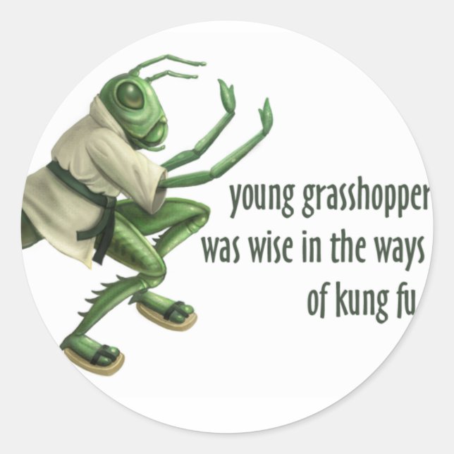 Pegatina Redonda Funny Kung Fu Grasshopper (Anverso)