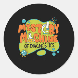 Pegatina Redonda Funny Lab Week 2025 Retro Mystery Machine De Diagn