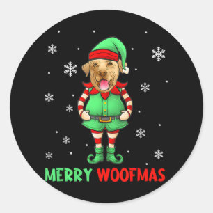 Pegatina Redonda Funny Labrador Recuperever Elf Merry Woof Mas
