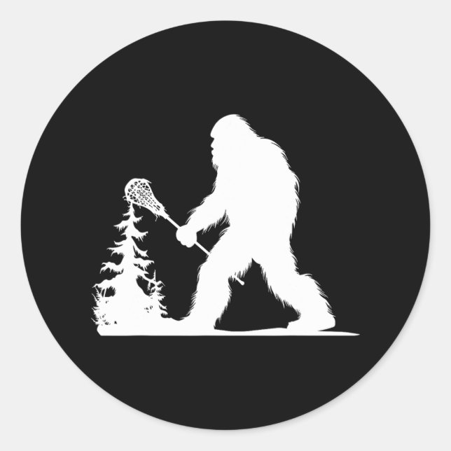 Pegatina Redonda Funny Lacrosse Sasquatch Lax Bigfoot (Anverso)