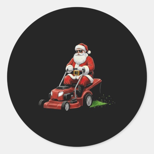 Pegatina Redonda Funny Lawn Mower Santa Christmas Graphic Mowing La (Anverso)