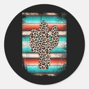 Pegatina Redonda Funny Leopard Cactus Serape Cactus impresión Turqu
