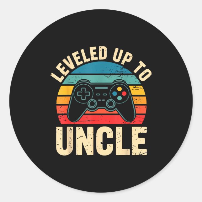 Pegatina Redonda Funny Leveled Up To Uncle Video Gamers Gaming Cute (Anverso)