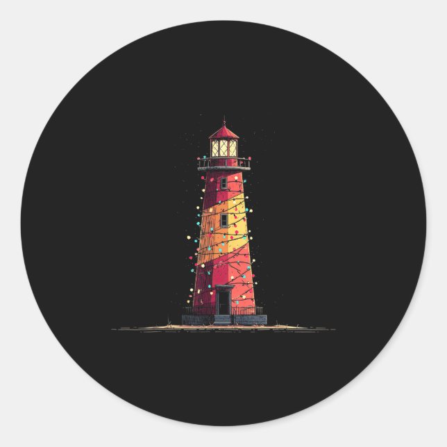 Pegatina Redonda Funny Lighthouse Christmas Graphics Lights Lover  (Anverso)