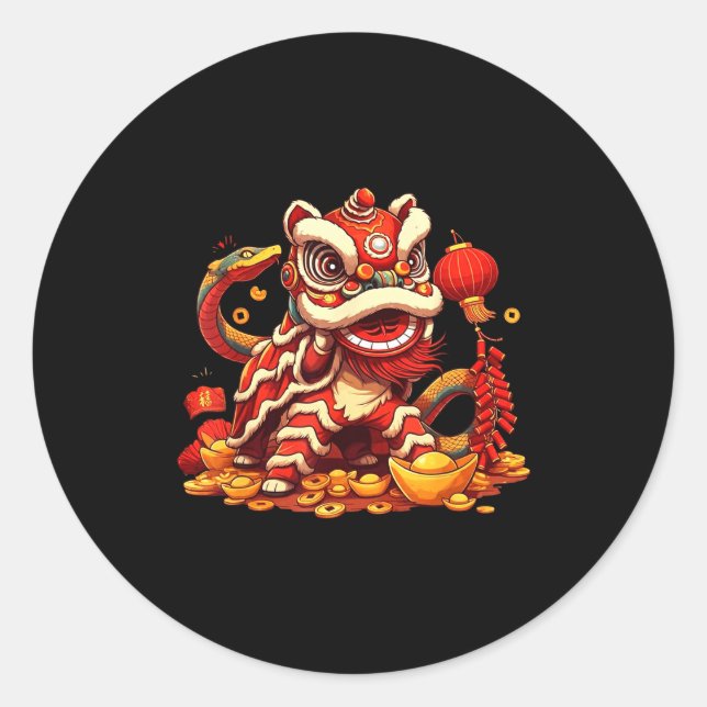 Pegatina Redonda Funny Lion Snake Chinese New Year 2025 Womens Mens (Anverso)