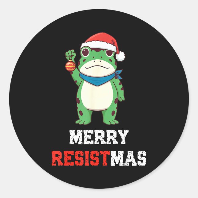 Pegatina Redonda Funny Litical Frog Christmas Merry Resistmas 2025  (Anverso)