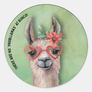 Pegatina Redonda Funny Llama Bunco Fiesta