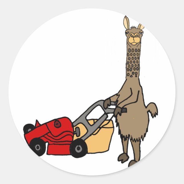 Pegatina Redonda Funny Llama Pushing Lawn Mower Personalizado (Anverso)
