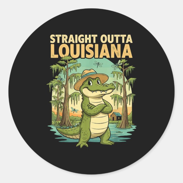 Pegatina Redonda Funny Louisiana Alligator Retro Wildlife Travel Ba (Anverso)