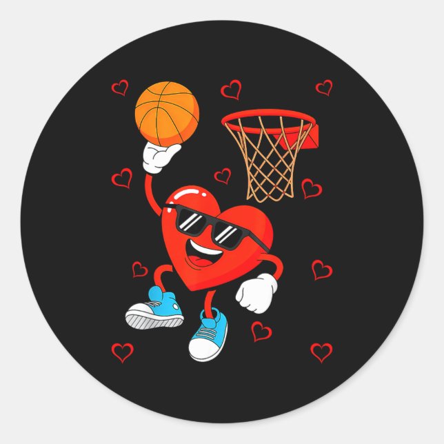 Pegatina Redonda Funny Love Basketball Heart Shape Happy Valentine' (Anverso)