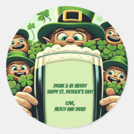 Pegatina Redonda Funny Lucky Leprechauns St. Patrick's Day Fiesta