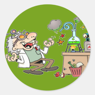 Pegatina Redonda Funny Mad Scientist