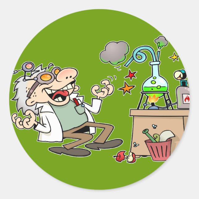 Pegatina Redonda Funny Mad Scientist (Anverso)