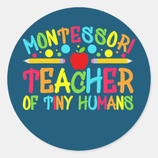 Pegatina Redonda Funny Maestra Montessori de vuelta