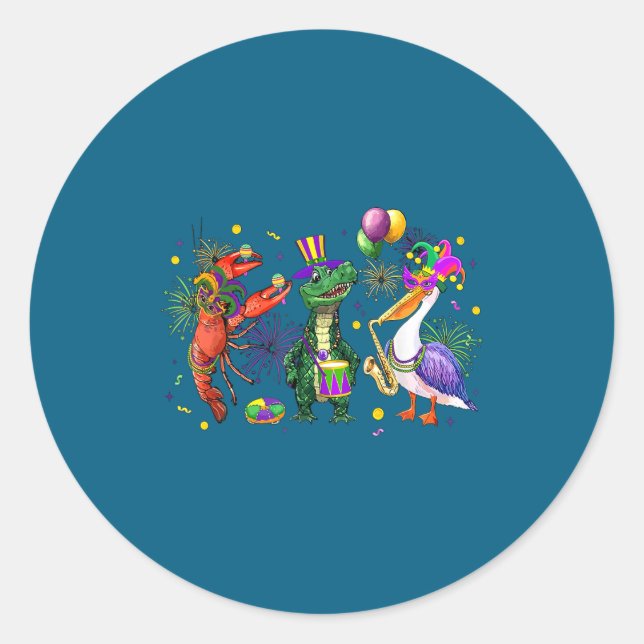Pegatina Redonda Funny Mardi Gras 2026 Crocodile Crawfish Pelican N (Anverso)