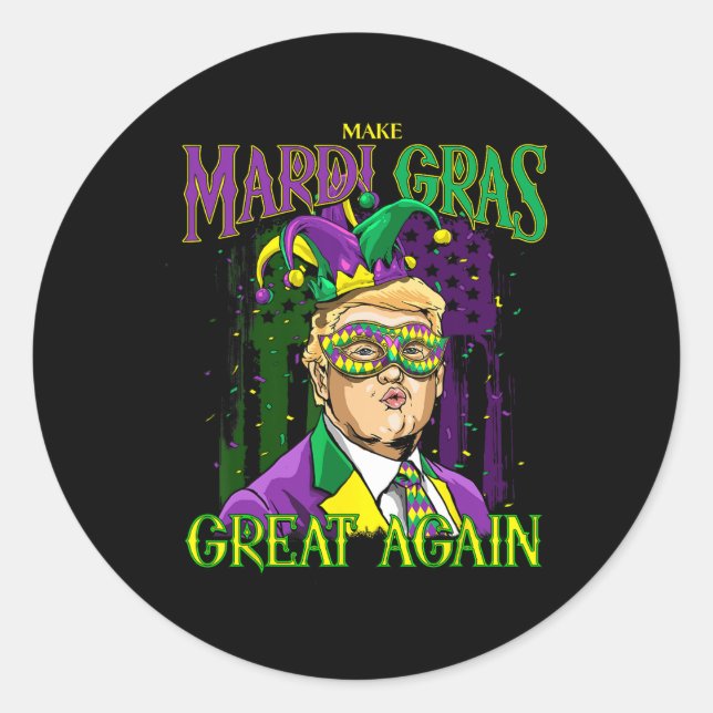 Pegatina Redonda Funny Mardi Gras Donald Trump Mardi Gras Estadouni (Anverso)