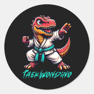 Pegatina Redonda Funny Martial Arts Karate Taekwondo Dino Animal Cu