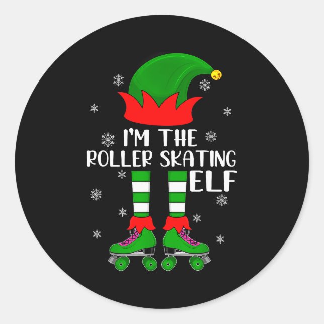 Pegatina Redonda Funny Matching Group The Roller Skating Elf Christ (Anverso)