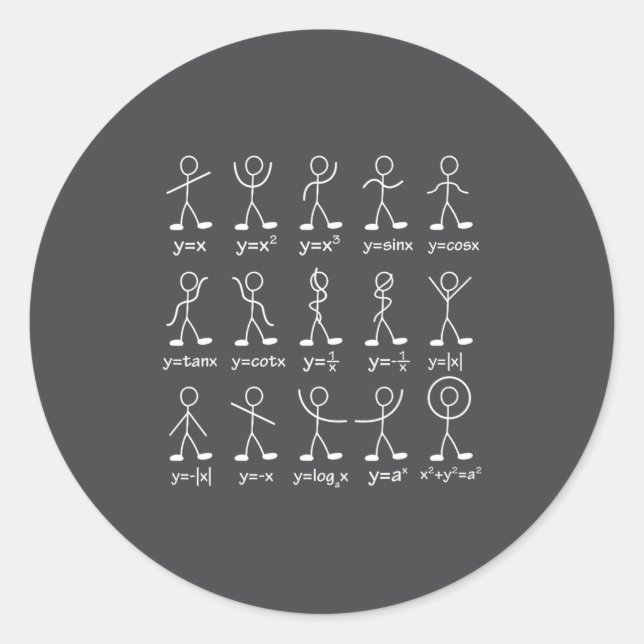 Pegatina Redonda Funny Math Graph Stick Figures Algebra Calculus Hu (Anverso)
