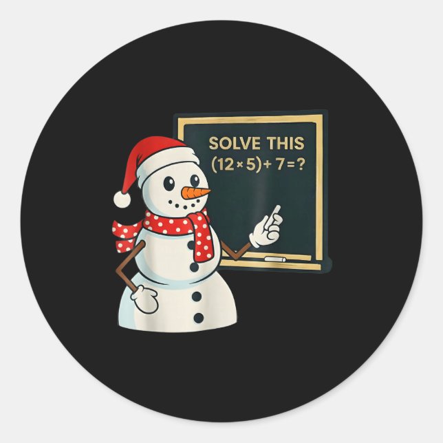 Pegatina Redonda Funny Math Teacher Snowman Christmas Puzzle Winter (Anverso)